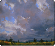 oil painting, landscape, clouds